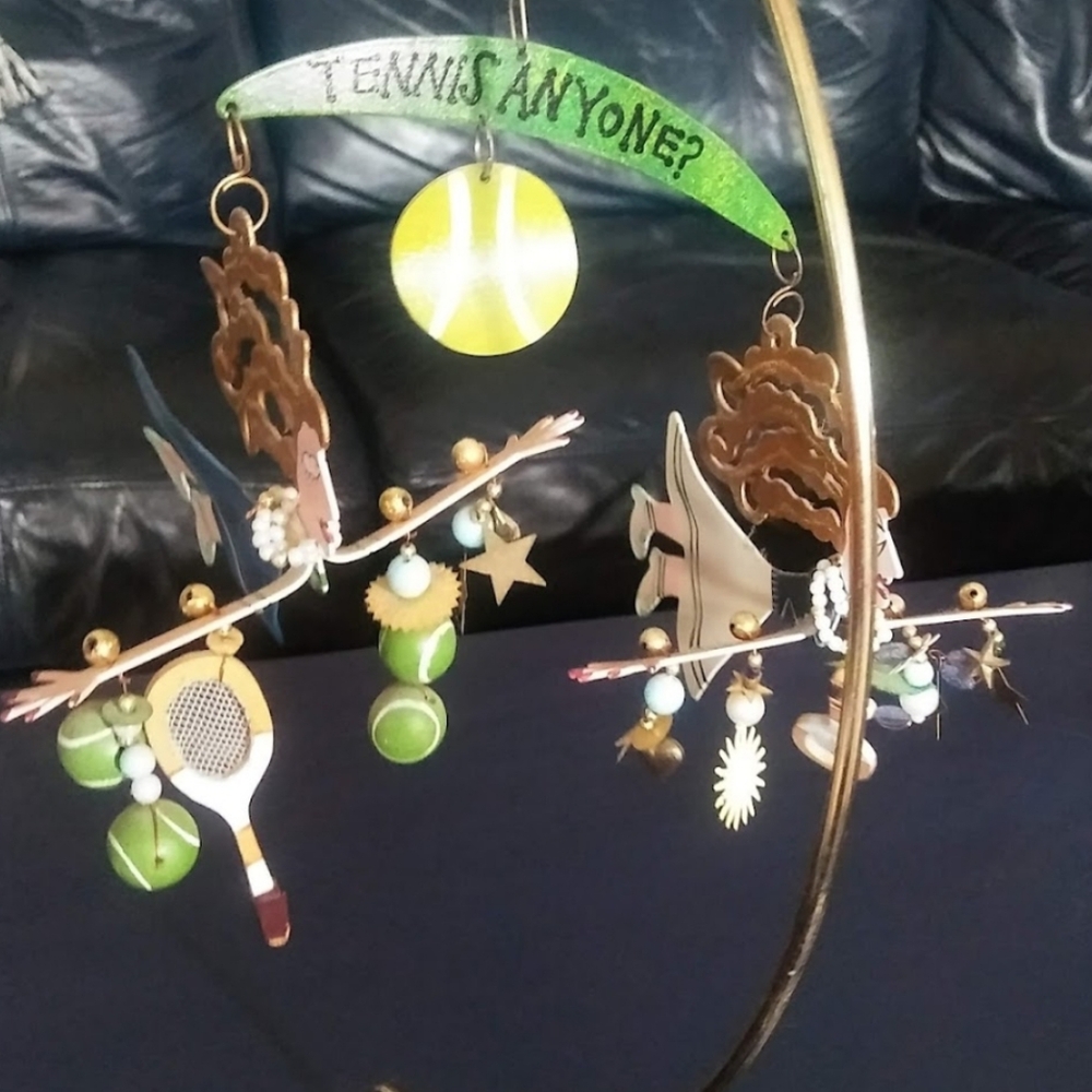 TENNIS PAIR Silvestre Fanciful Flights ornament with stand.